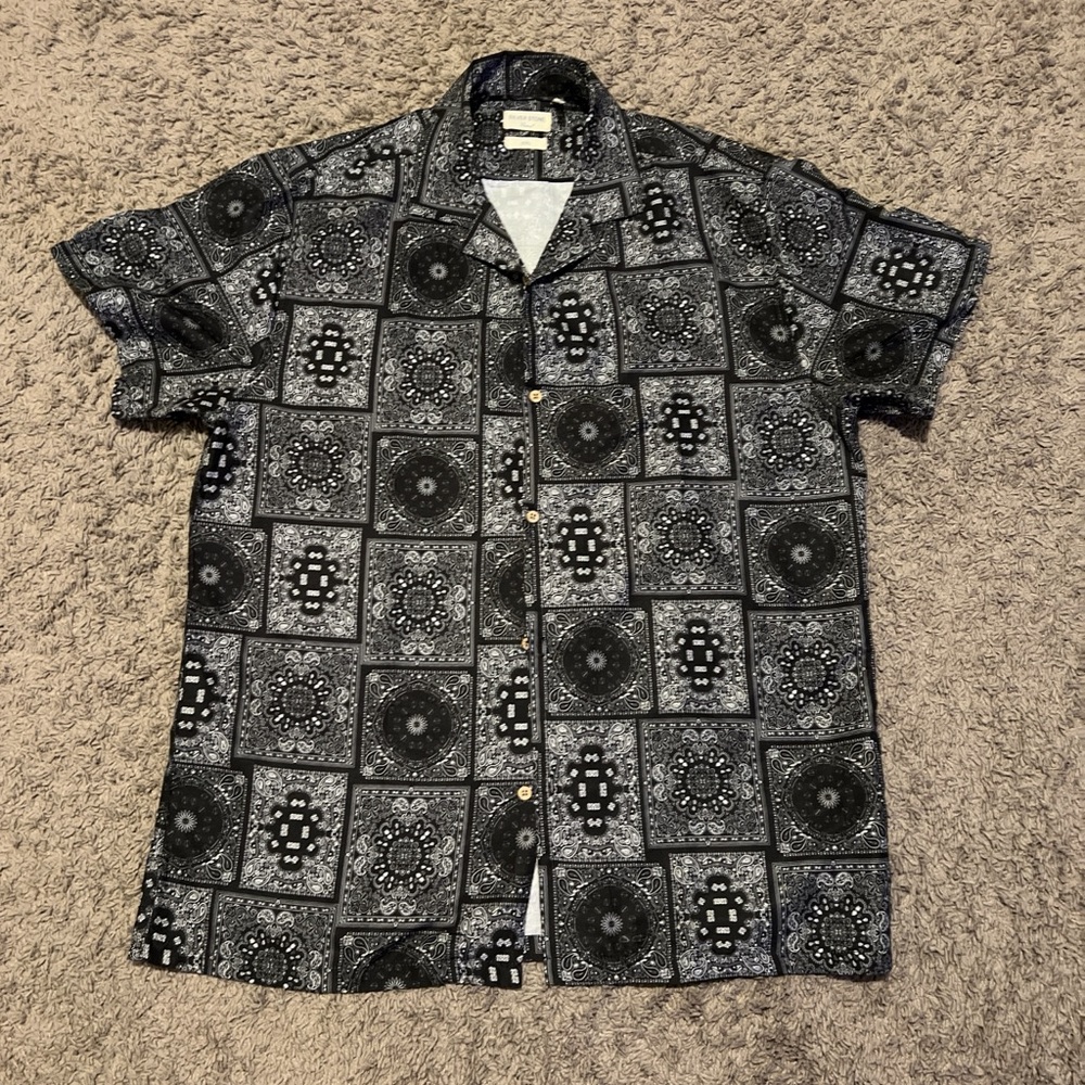 Casual, paisley pattern Black and white Women's or Men’s Button Down Shirt